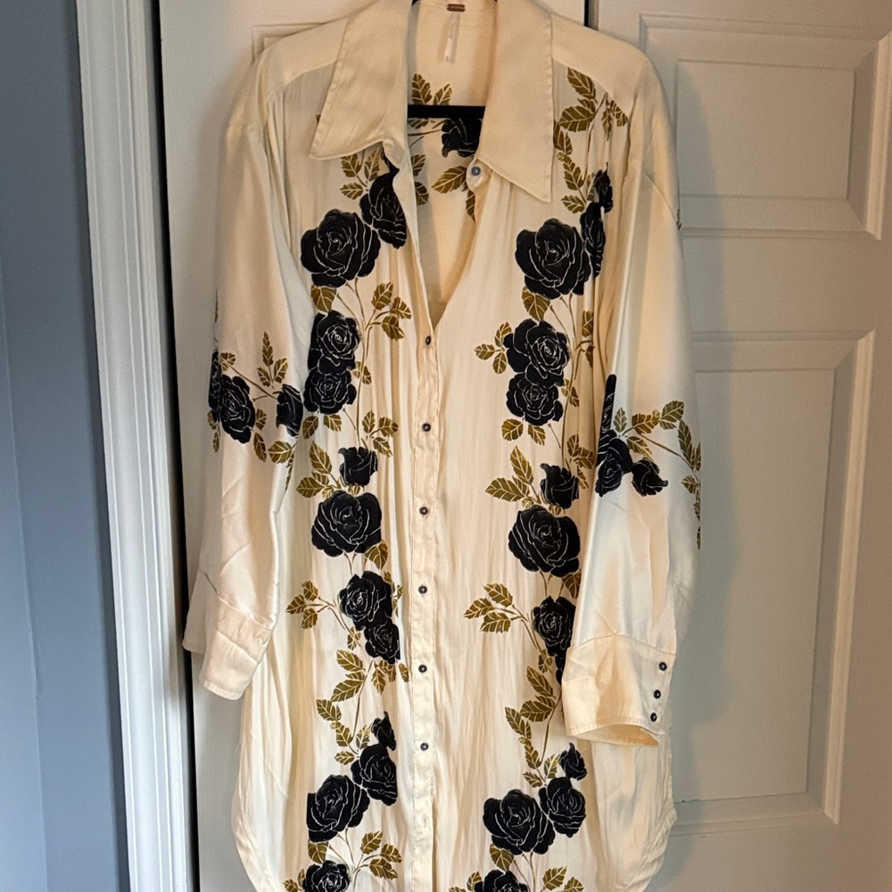 Free People Off the Vine Floral Button-Up Shirt/mini dress